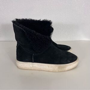 UGG Black Leather Suede Fur Lined Pull On Boots